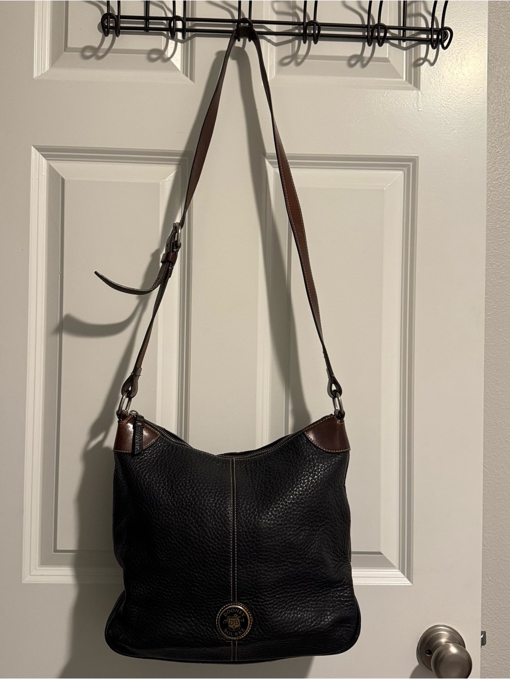 Dooney & Bourke Black and Brown Leather-Trim Messenger Bag